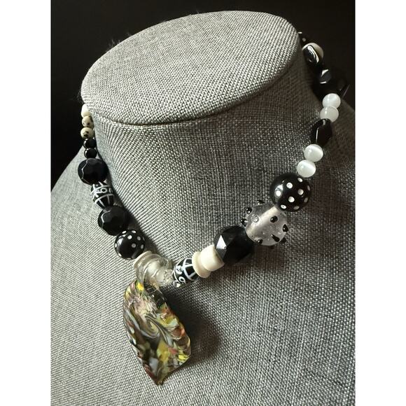 Handblown Art Glass Bead Pendant Statement Necklace Art To Wear Artisan - Picture 4 of 7